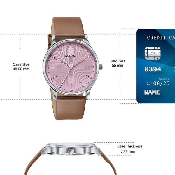 Sonata Aspire Quartz Analog Pink Dial Brown Leather Strap Watch For Men - image number 3