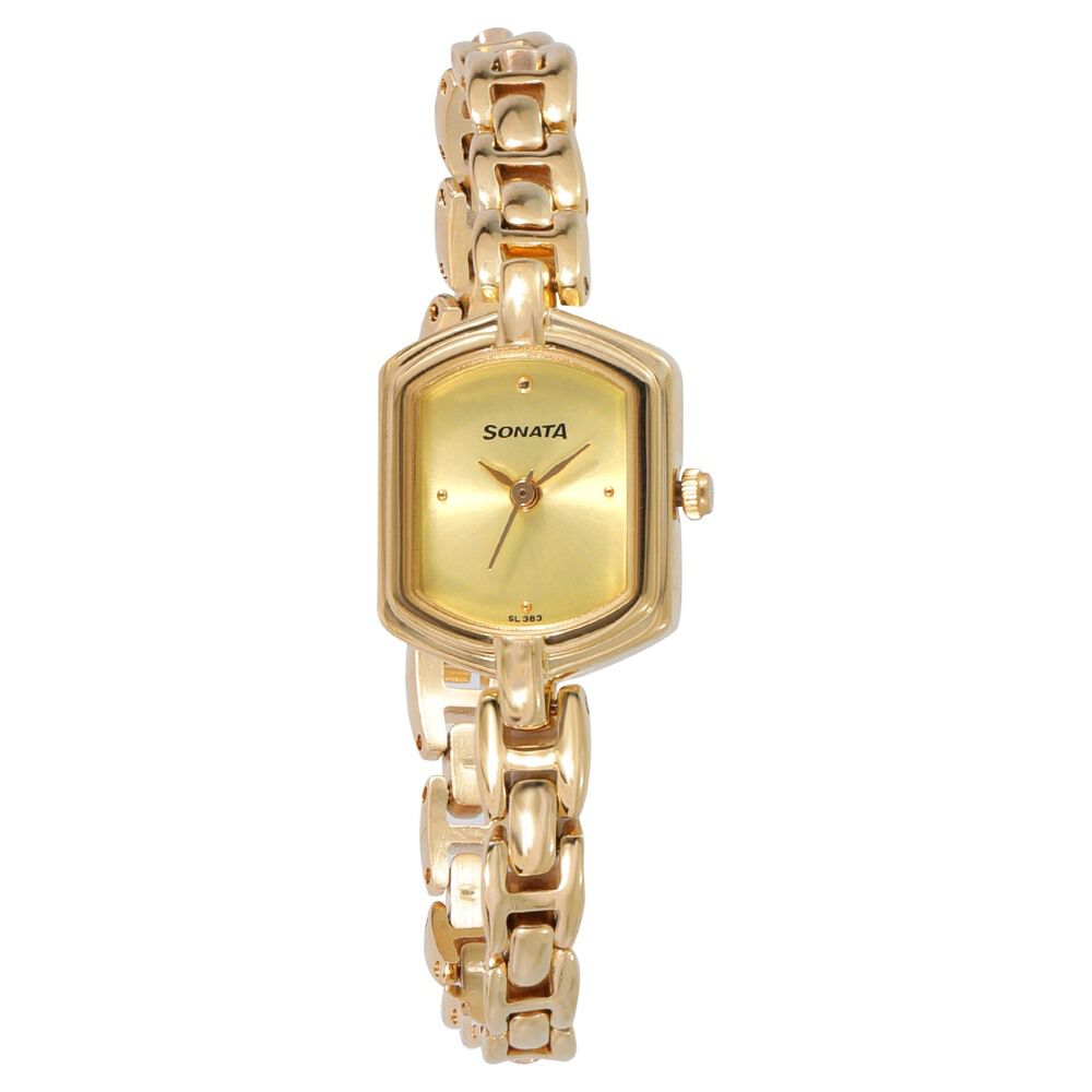 Sonata Quartz Analog Champagne Dial Stainless Steel Strap Watch