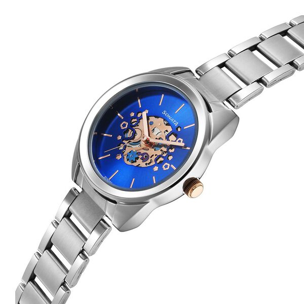 Sonata Unveil Quartz Multifunction Blue Dial Stainless Steel Strap Watch for Women - image number 2