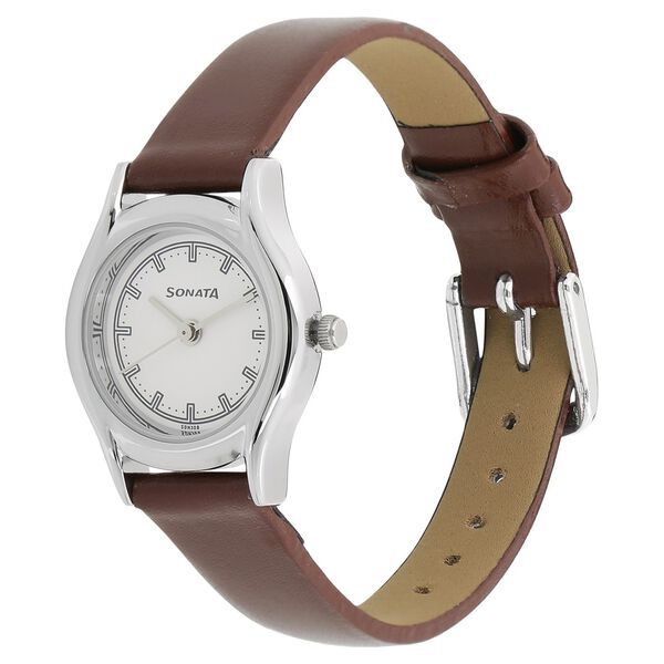 Sonata Essentials White Dial Women Watch With Leather Strap - image number 1