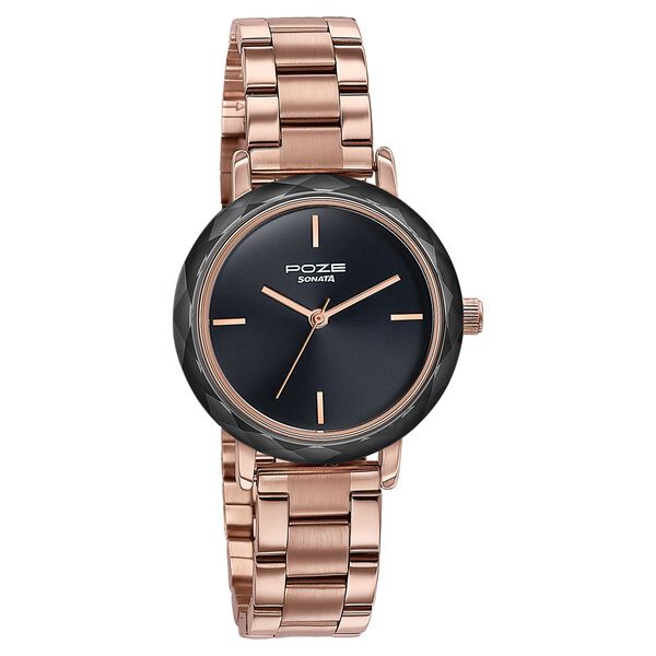 Sonata Poze Quartz Analog Black Dial Stainless Steel Strap Watch For Women - image number 2