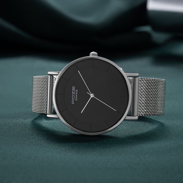 Sonata Poze Quartz Analog Black Dial Silver Mesh Strap Watch For Men - image number 0