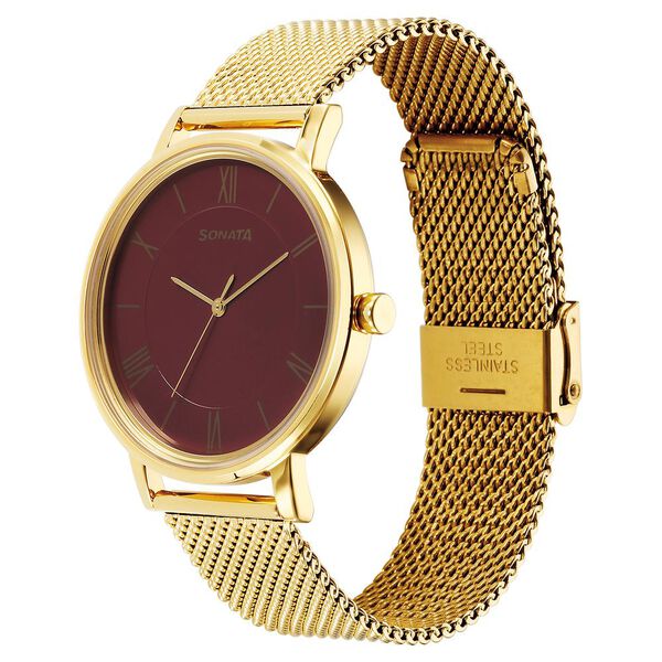 Sonata Utsav Quartz Analog Red Dial Stainless Steel Strap Watch for Men - image number 1