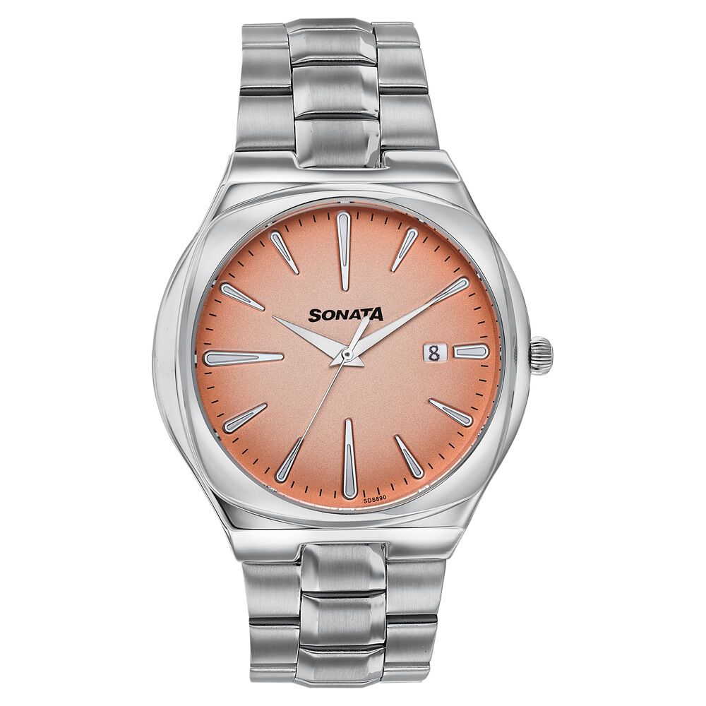 Buy Online Sonata Festive Quartz Analog Peach Dial Silver Metal