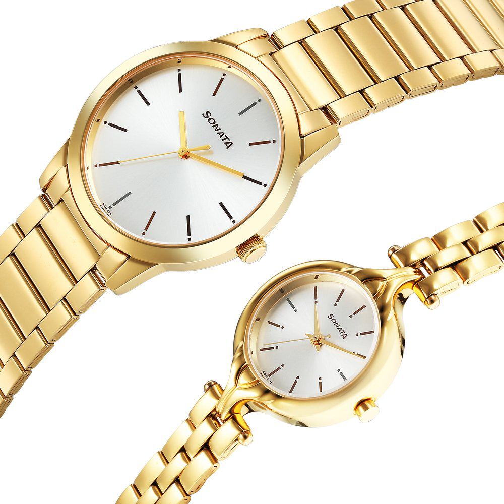 Sonata Quartz Analog Silver Dial Stainless Steel Strap Watch for