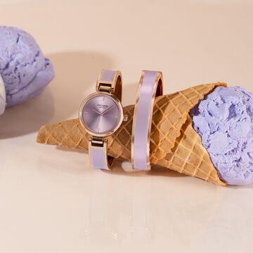 Sonata Poze Quartz Analog Purple Dial Two Toned Kada Strap Watch For Women