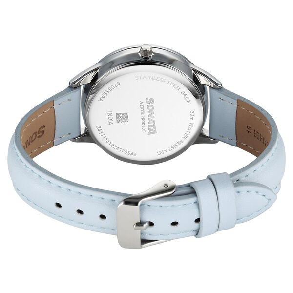 Sonata Eternia Quartz Multifunction Silver Dial Leather Strap Watch For Women - image number 4