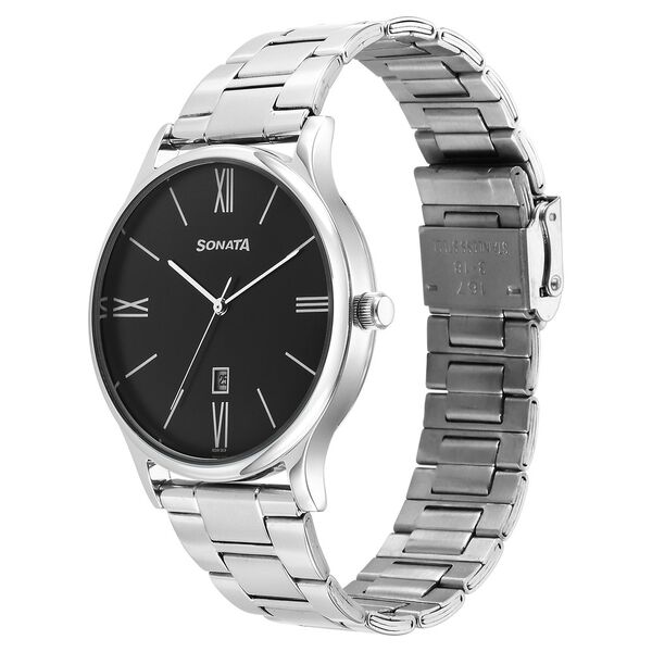 Sonata Aspire Quartz Analog with Date Black Dial Stainless Steel Strap Watch For Men - image number 2