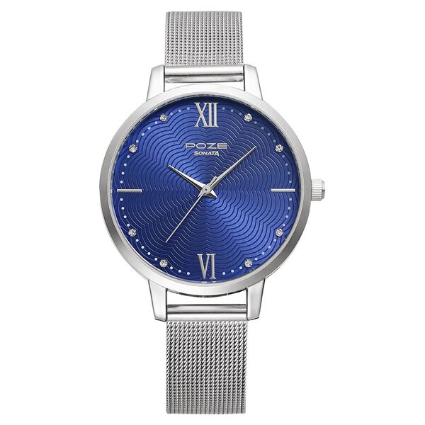 Poze by Sonata Quartz Analog Blue Dial Stainless Steel Strap Watch for Women - image number 0