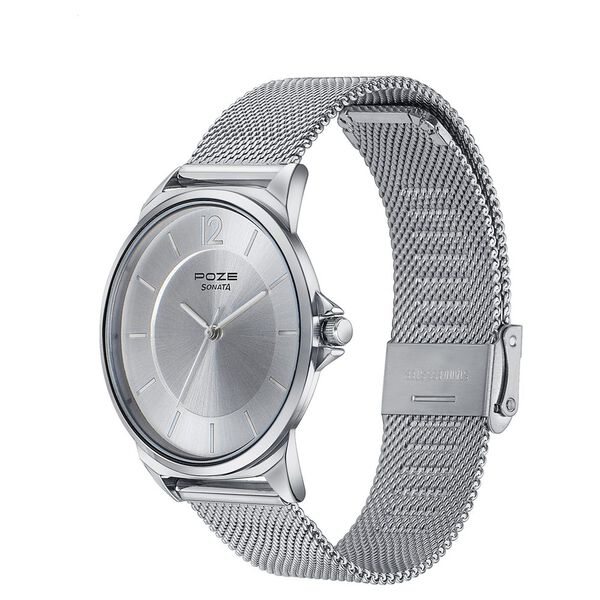 Sonata Poze Quartz Analog Silver Dial Silver Color Stainless Steel Strap Watch For Men - image number 3