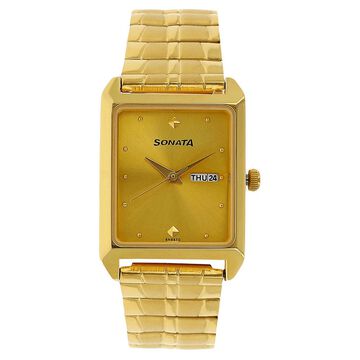 Sonata Quartz Analog Champagne Dial Stainless Steel Strap Watch for Men