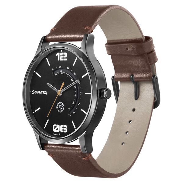 Sonata RPM Quartz Analog with Day and Date Brown Dial Leather Strap Watch for Men - image number 1