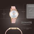 Sonata Sleek Women Silver Dial Blush Pink Leather Strap Watch - image number 3