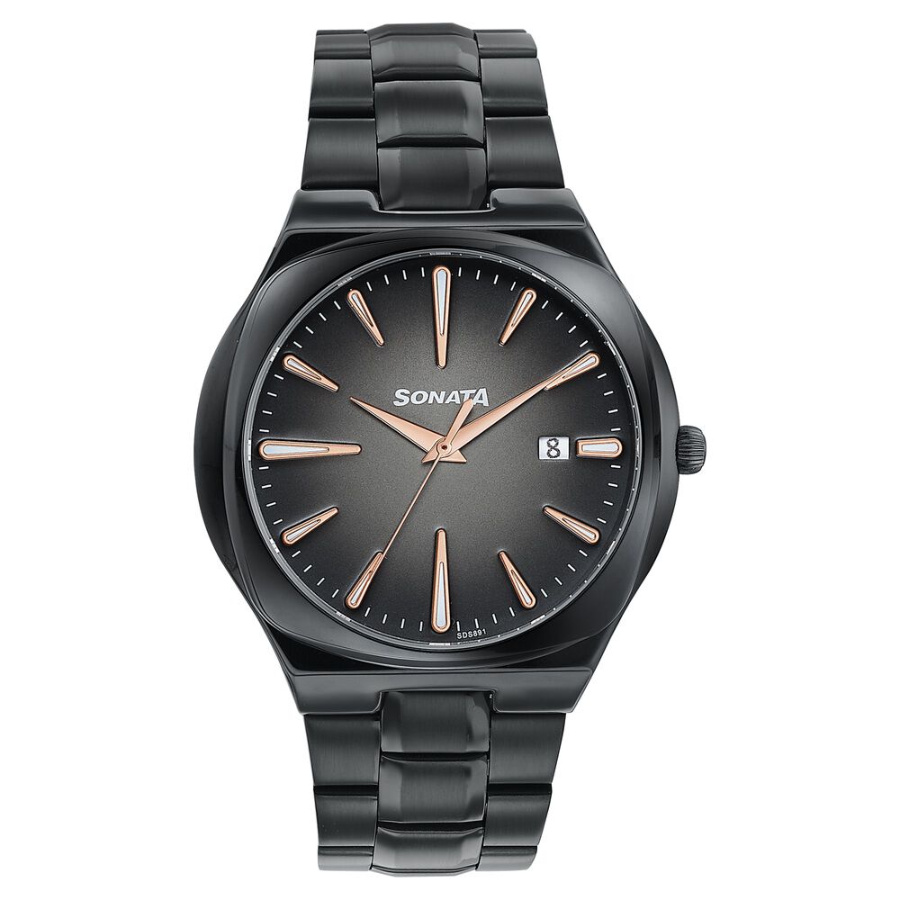 Sonata Festive Quartz Analog Black Dial Black Metal Strap Watch For Men-picture-15