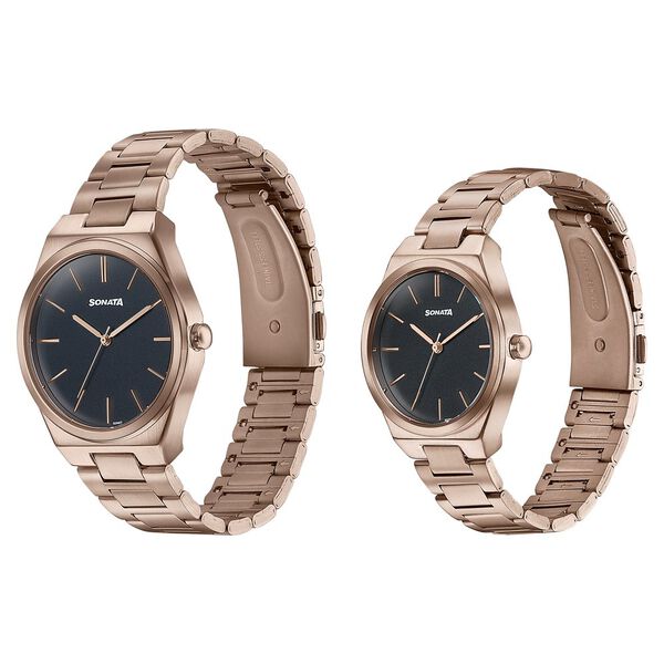 Sonata Wedding Edit Quartz Analog Black Dial Stainless Steel Strap Watch For Pair - image number 3