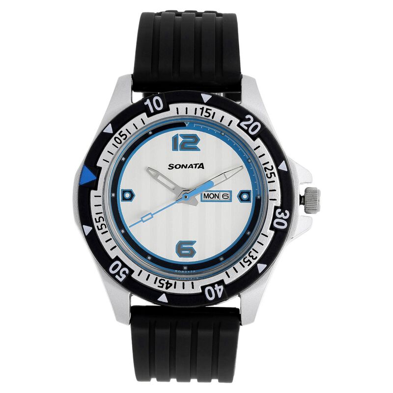 SF Quartz Analog Silver Dial Plastic Strap Watch for Men - image number 0