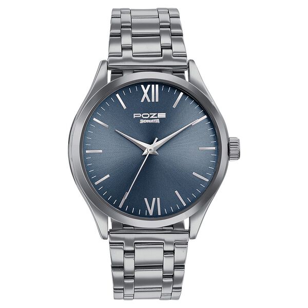 Sonata Poze Quartz Analog Blue Dial Metal Strap Watch for Men - image number 1