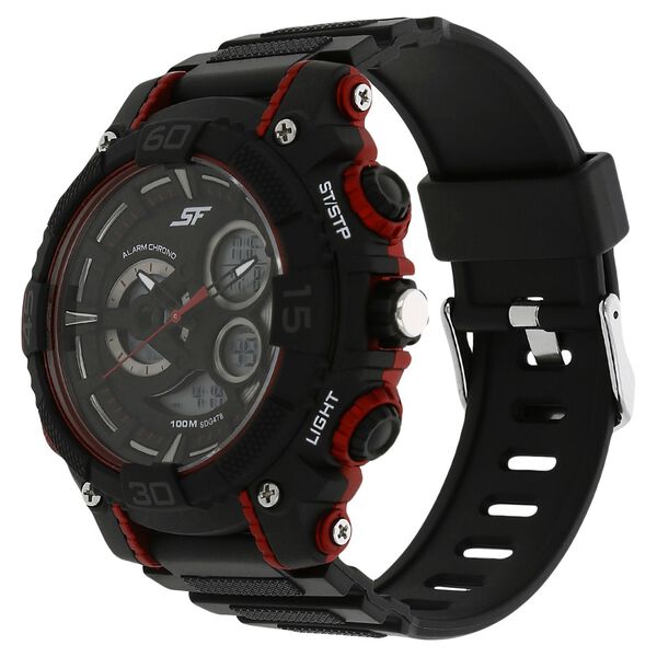 SF Quartz Analog Digital Black Dial Plastic Strap Watch for Men - image number 1