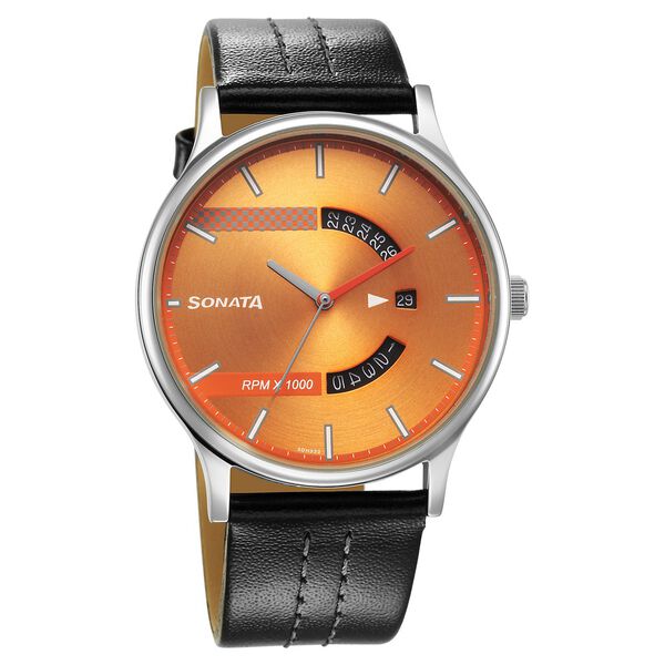 Sonata RPM Yellow Dial Leather Strap Watch for Men - image number 0