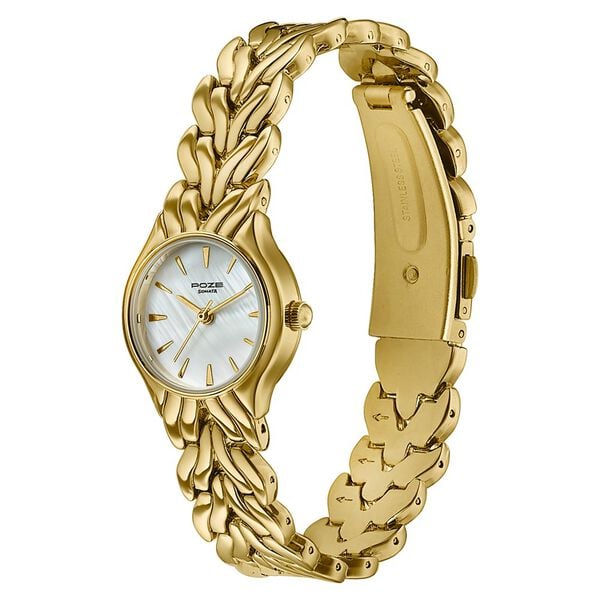 Poze Poze Quartz Analog White Dial Golden Metal Strap Watch For Women - image number 4