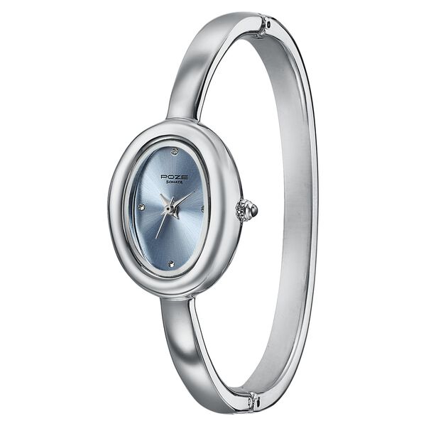 Poze Poze Quartz Analog Blue Dial Silver Metal Strap Watch For Women - image number 4