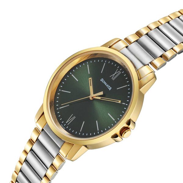 Sonata Traditional Essentials Quartz Analog Green Dial Stainless Steel Strap Watch for Men - image number 2