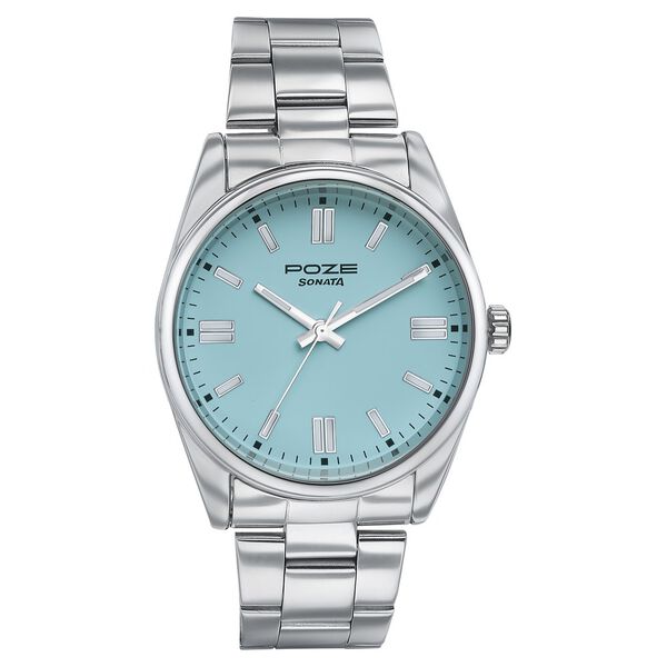 Sonata Poze Quartz Analog Blue Dial Silver Metal Strap Watch For Men - image number 1
