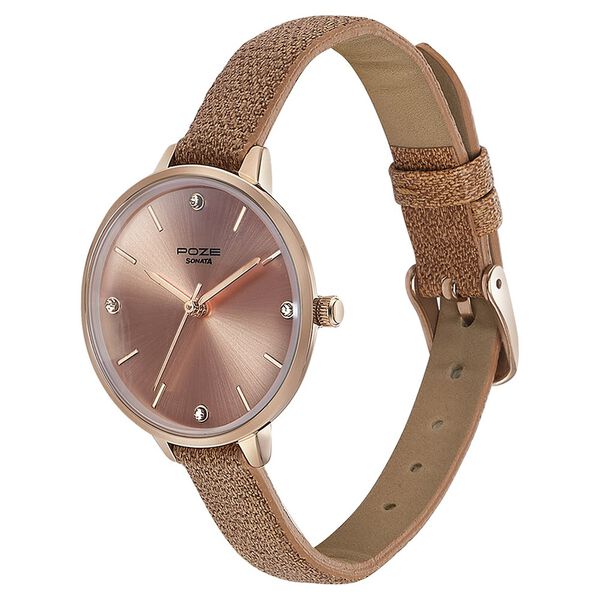 Sonata Poze Quartz Analog Rose Gold Dial Leather Strap Watch for Women - image number 3
