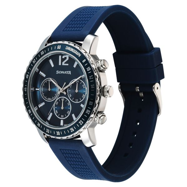 Sonata Chronos Quartz Analog with Date Blue Dial Blue Colour Plastic Strap Watch For Men - image number 2