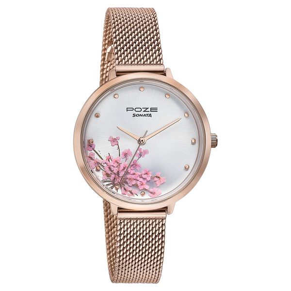 Sonata Poze Quartz Analog Silver Dial Metal Strap Watch For Women - image number 2