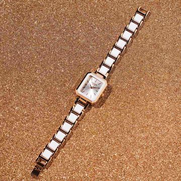 Sonata Poze Quartz Analog White Dial Two Toned Color Stainless Steel Strap Watch For Women