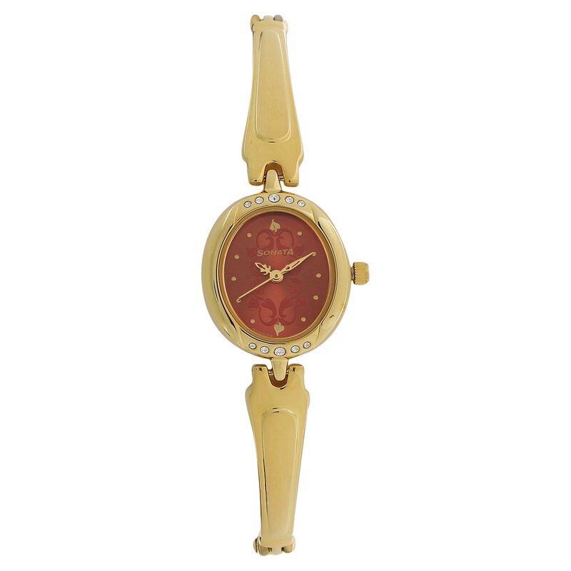 Sonata Wedding Maroon Dial Women Watch With Metal Strap - image number 0