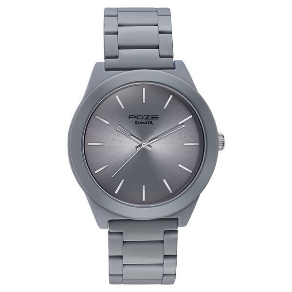 Sonata Poze Quartz Analog Grey Dial Metal Strap Watch For Men - image number 1