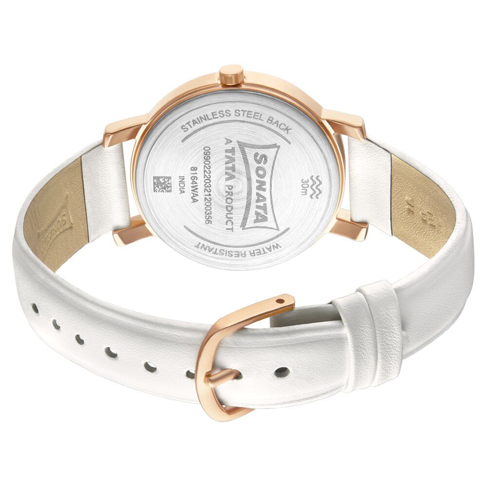 Buy Online Sonata Play White Dial Women Watch With Leather Strap ns8164wl04 Sonata