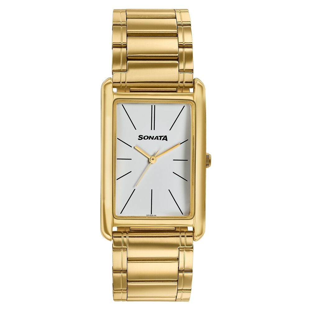 Sonata Ascent Gold Rectangular Watch with Metal Bracelet-image-43