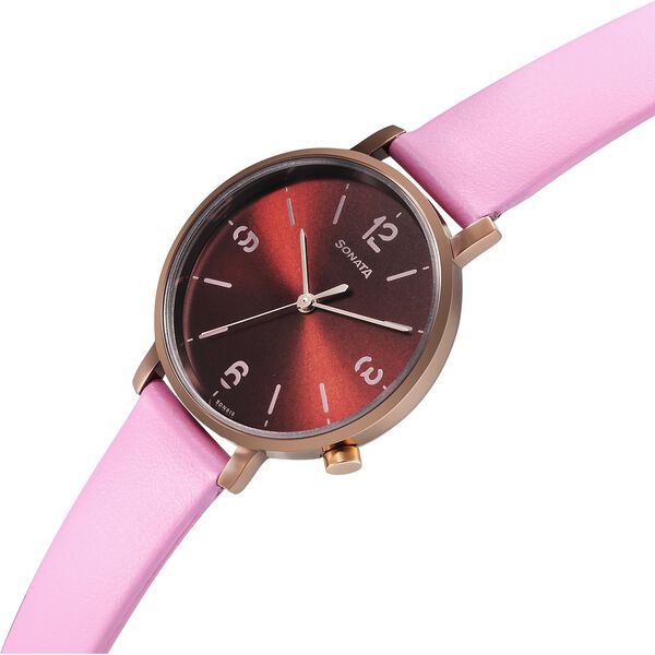 Sonata Essentials Brown Dial Leather Strap Watch for Women - image number 2