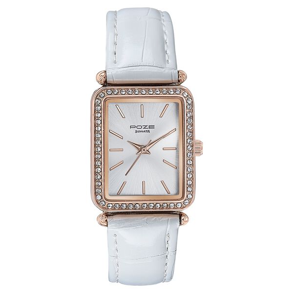 Sonata Poze Quartz Analog White Dial Leather Strap Watch For Women - image number 1