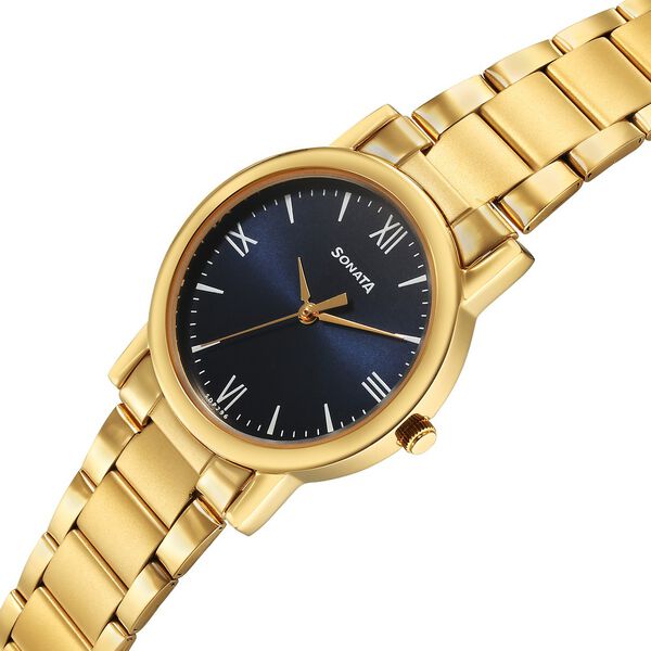 Sonata Classic Quartz Analog Blue Dial Golden Stainless Steel Strap Watch for Men - image number 2