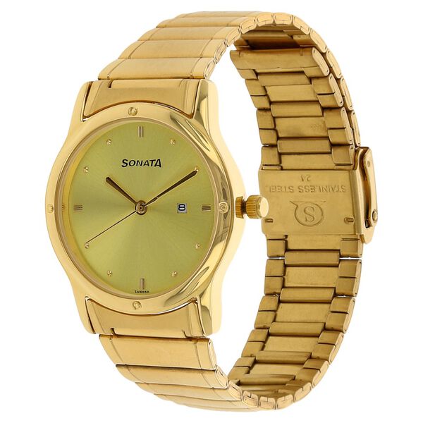 Sonata Quartz Analog Champagne Dial Stainless Steel Strap Watch for Men - image number 1