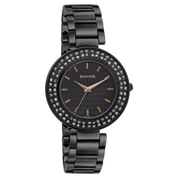 Sonata Blush It Up Black Dial Women Watch With Stainless Steel Strap