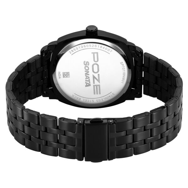 Poze By Sonata Quartz Analog Green Dial Black Metal Strap Watch For Men - image number 6