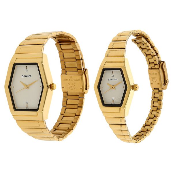 Sonata Quartz Analog White Dial Stainless Steel Strap Watch for Couple - image number 1