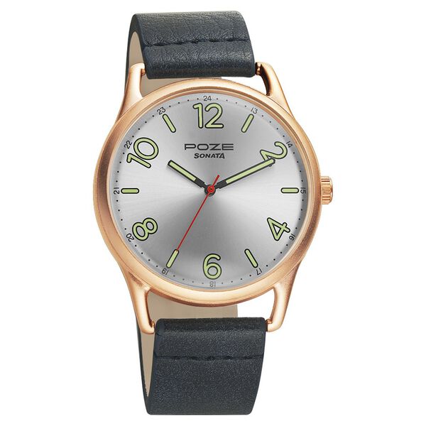 Poze by Sonata Quartz Analog Silver Dial PU Leather Strap Watch for Men - image number 1