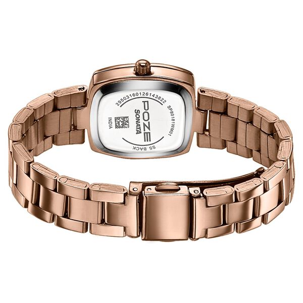 Poze By Sonata Quartz Analog White Dial Rose Gold Stainless Steel Strap Watch For Women - image number 6