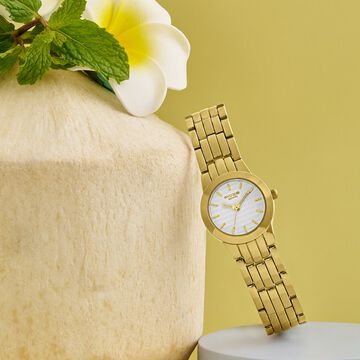 Poze Poze Quartz Analog Off White Dial Golden Metal Strap Watch For Women
