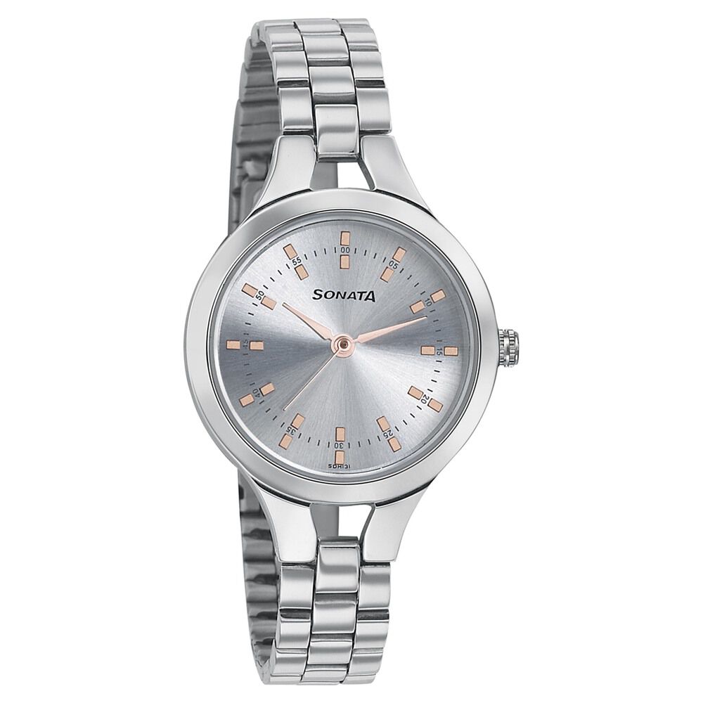 Buy Online Sonata Mission Mangal Silver Dial Women Watch With Stainless Steel Strap 8151sm01 p Sonata