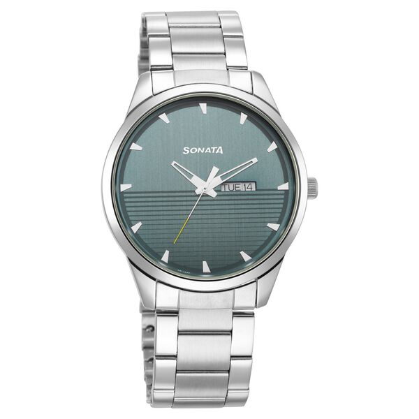 Sonata Force Quartz Analog with Day and Date Blue Dial Stainless Steel Strap Watch for Men - image number 0