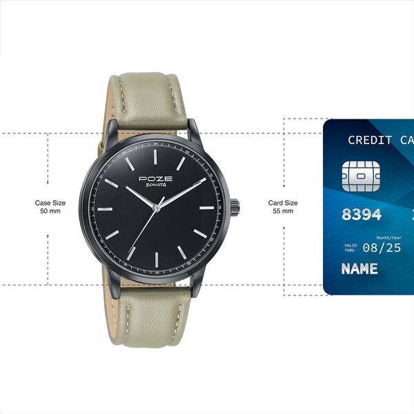 Poze By Sonata Quartz Analog Black Dial Beige Leather Strap Watch For Men - image number 3