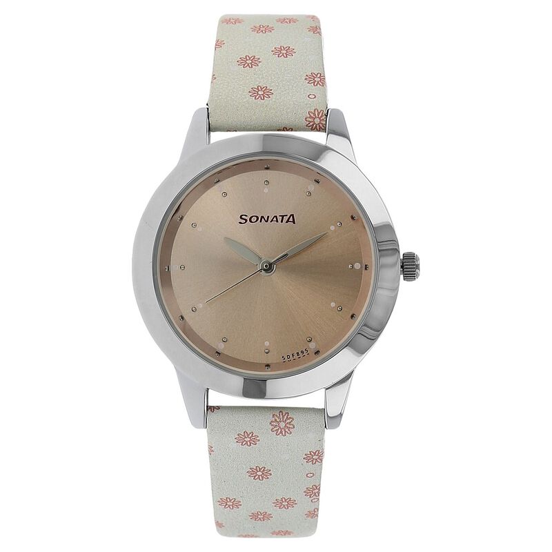 Sonata Quartz Analog Rose Gold Dial Leather Strap Watch for Women - image number 0