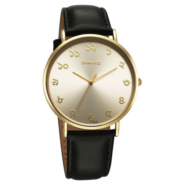 Sonata Regional Edition Bengal Quartz Analog Golden Dial Leather Strap Watch For Men - image number 0